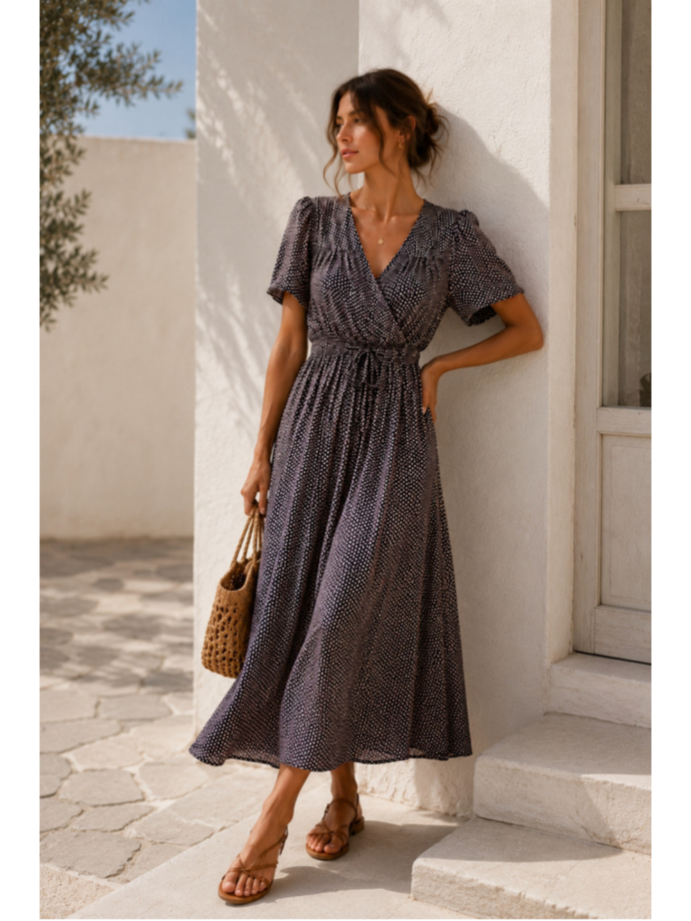 Christy Dawn Navy Floral Wrap V-Neck Maxi Dress Cinched Waist Prairie Cottagecor